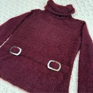 Frank Lyman Women's Burgundy Turtleneck Sweater, 4 US, Long Sleeve Knit Pullover